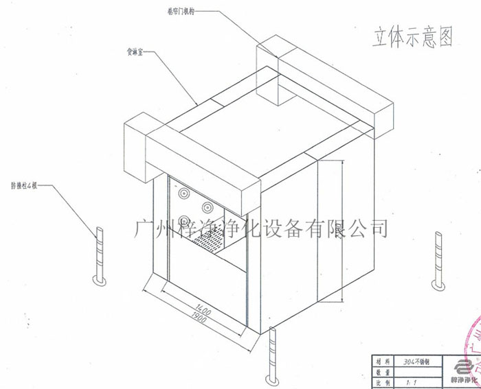 快速卷帘门风淋室立体图