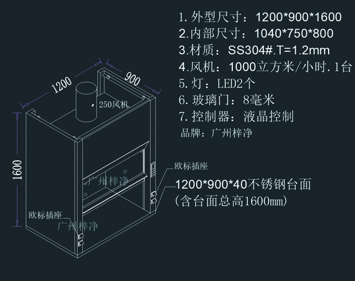 桌上型通风柜3D结构示意图